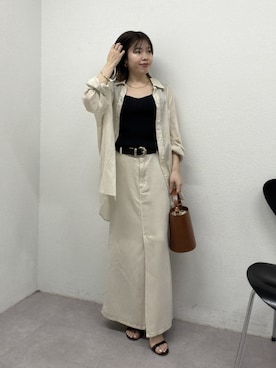 「GALLARDAGALANTE（ガリャルダガランテ）の【セットアップ対応】リヨセルスリットスカート（スカート、ホワイト系）」を使った、AYUMIさん（レディース・148cm）の春コーディネート