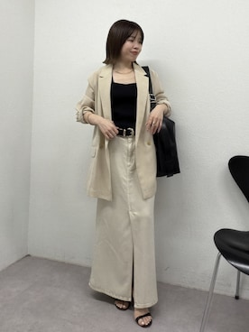 「GALLARDAGALANTE（ガリャルダガランテ）の【セットアップ対応】リヨセルスリットスカート（スカート、ホワイト系）」を使った、AYUMIさん（レディース・148cm）の春コーディネート