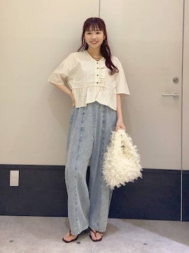 「LEPSIM（レプシィム）のイージーコクーンデニムパンツ　661665（デニムパンツ、ブルー系）」を使った、ogiさん（レディース・157cm）の夏コーディネート