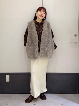 「LEPSIM（レプシィム）のストレッチサテンスカート　497324（スカート）」を使った、ogiさん（レディース・157cm）の秋コーディネート