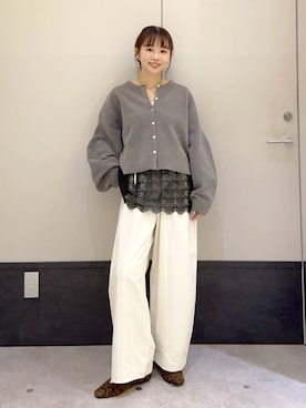 「LEPSIM（レプシィム）のマルチレイヤードレース　1049332（バンダナ/スカーフ、ブラック系）」を使った、ogiさん（レディース・157cm）の秋コーディネート