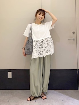「LEPSIM（レプシィム）の裾アソートペプラムT　1044453（Tシャツ/カットソー、ホワイト系）」を使った、ogiさん（レディース・157cm）の夏コーディネート