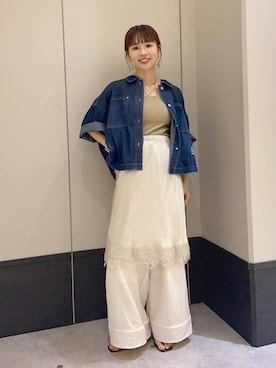 「LEPSIM（レプシィム）のデニムBIGショートシャツ/SS　639529（シャツ/ブラウス、ブルー系）」を使った、ogiさん（レディース・157cm）の夏コーディネート