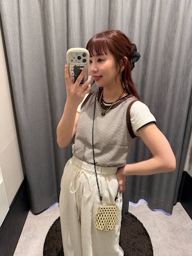 「LEPSIM（レプシィム）の機能付きノースリタンク　639407（タンクトップ、ブラウン系）」を使った、ogiさん（レディース・157cm）の夏コーディネート