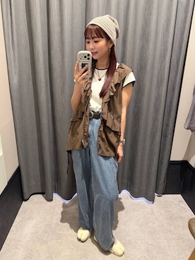 「LEPSIM（レプシィム）のフリルZIPベストチュニック　1023340（ベスト、ブラウン系）」を使った、ogiさん（レディース・157cm）の夏コーディネート
