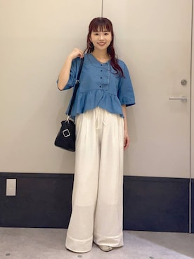 「LEPSIM（レプシィム）のダブルフラップバッグ　645550（ショルダーバッグ、ブラック系）」を使った、ogiさん（レディース・157cm）の夏コーディネート