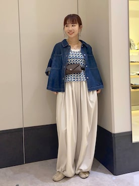 「LEPSIM（レプシィム）のデニムBIGショートシャツ/SS　639529（シャツ/ブラウス、ブルー系）」を使った、ogiさん（レディース・157cm）の夏コーディネート