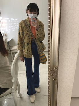 「古着コーデ」｜「アイテム（ノーカラージャケット）」を使った、mikotoさん（レディース・160cm）の秋コーディネート