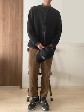 「URBAN RESEARCH（アーバンリサーチ）のアイテム（ノーカラージャケット）」を使った、きむさん（メンズ・179cm）の冬コーディネート