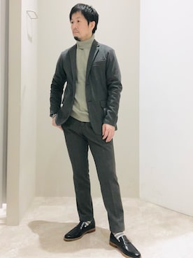 「アイテム（セットアップ）」を使った、片山さん（メンズ・165cm）の冬コーディネート