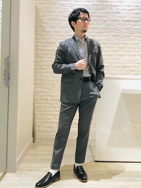 「アイテム（セットアップ、ブラウン系）」を使った、片山さん（メンズ・165cm）の夏コーディネート