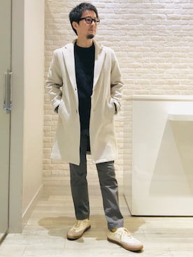 「アイテム（チェスターコート）」を使った、片山さん（メンズ・165cm）の秋コーディネート