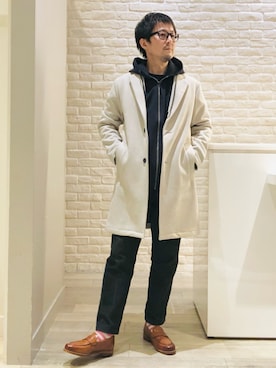 「アイテム（ジャケット/アウター、ベージュ系）」を使った、片山さん（メンズ・165cm）の冬コーディネート