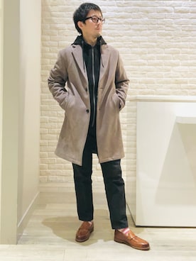 「アイテム（チェスターコート）」を使った、片山さん（メンズ・165cm）の冬コーディネート