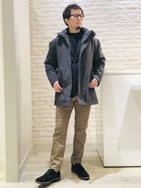 「アイテム（チノパンツ）」を使った、片山さん（メンズ・165cm）の秋コーディネート