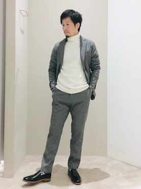 「アイテム（セットアップ）」を使った、片山さん（メンズ・165cm）の冬コーディネート