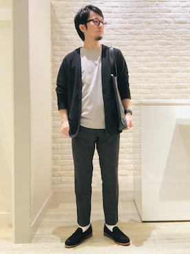 「アイテム（トートバッグ）」を使った、片山さん（メンズ・165cm）の秋コーディネート