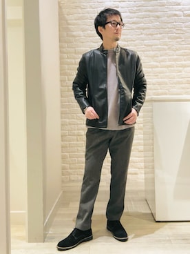 「アイテム（ライダースジャケット）」を使った、片山さん（メンズ・165cm・40代）の冬コーディネート