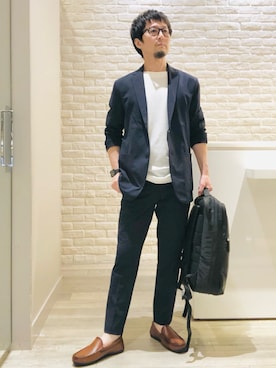 「アイテム（セットアップ）」を使った、片山さん（メンズ・165cm）の夏コーディネート