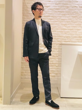 「アイテム（セットアップ）」を使った、片山さん（メンズ・165cm）の秋コーディネート