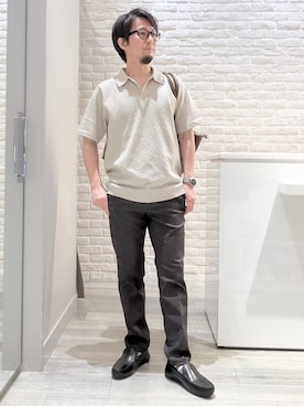 「ABAHOUSE GRAY（アバハウスグレイ）の【ON/OFF兼用】ネオシボレザー トートバック（トートバッグ、ブラウン系）」を使った、片山さん（メンズ・165cm）の春コーディネート