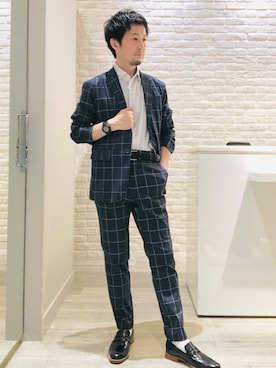 「アイテム（セットアップ）」を使った、片山さん（メンズ・165cm）の夏コーディネート