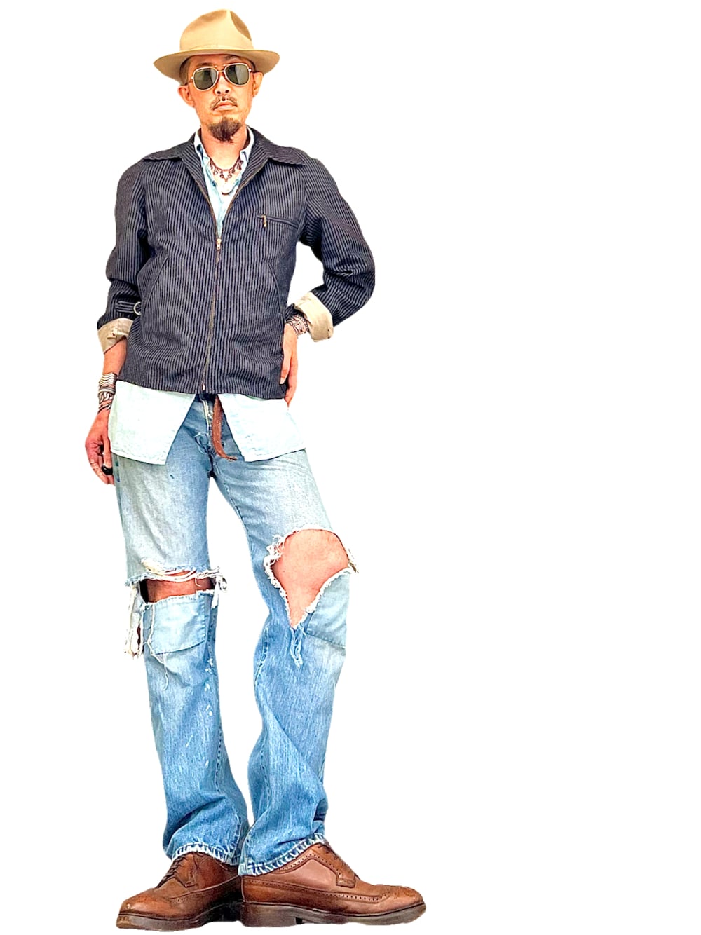 「ヴィンテージ、ヴィンテージファッション、古着、古着コーデ」｜「40s vintageの40s hollywood sport wear sports jacket（ジャケット/アウター、ブラック系）」を使った、D@POさん（メンズ・180cm）の夏コーディネートの1枚目の写真