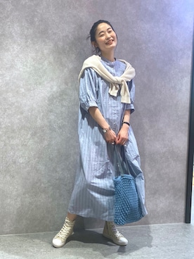 「袖ボリューム」｜「アイテム（シャツワンピース）」を使った、YUKARIさん（レディース・169cm）の春コーディネート