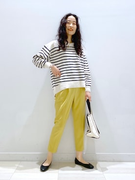 「ボーダーニット」｜「アイテム（バレエシューズ）」を使った、YUKARIさん（レディース・169cm）の冬コーディネート