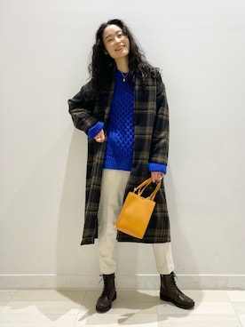 「ケーブルニット」｜「アイテム（ノーカラーコート）」を使った、YUKARIさん（レディース・169cm）の冬コーディネート