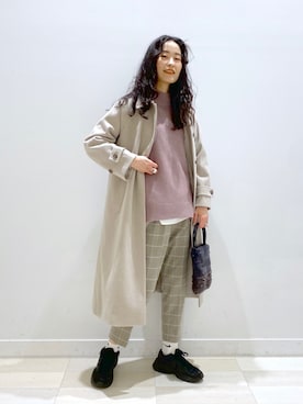 「チェック柄に恋してる」｜「アイテム（ダッフルコート）」を使った、YUKARIさん（レディース・169cm）の冬コーディネート