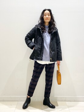「チェック柄に恋してる」｜「アイテム（ダウンジャケット/コート）」を使った、YUKARIさん（レディース・169cm）の冬コーディネート