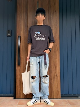「adidas（アディダス）の【adidas / アディダス】SUPERSTAR スーパースター 80s（スニーカー、ホワイト系）」を使った、めそさん（メンズ・168cm）の夏コーディネート