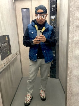 「アイテム（帽子）」を使った、エレベーター兄貴さん（メンズ・165cm）の秋コーディネート