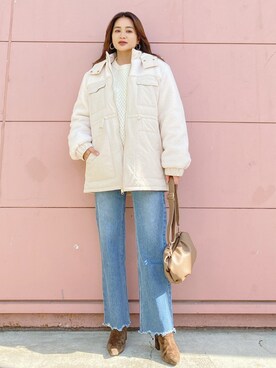 「ゆるニット」｜「アイテム（ダウンジャケット/コート）」を使った、Vicente👖さん（レディース・162cm）の冬コーディネート