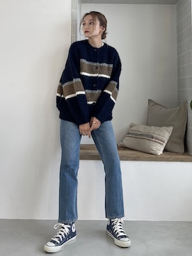 「Vicente（ヴィセンテ）のアイテム（カーディガン/ボレロ）」を使った、Vicente👖さん（レディース・160cm）の秋コーディネート