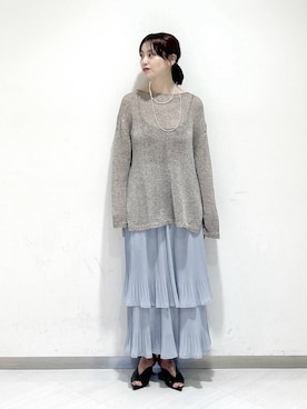 「A part by（アパートバイ）の《追加4》お気に入り1.6万人超え！ホソプリーツティアードスカート（スカート、ブルー系）」を使った、sakiさん（レディース・162cm）の春コーディネート
