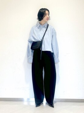 「A part by（アパートバイ）のショートオックスシャツ≪追加2≫（シャツ/ブラウス）」を使った、sakiさん（レディース・162cm）の秋コーディネート