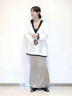 「A part by（アパートバイ）のネックカフ（ネックレス、シルバー系）」を使った、sakiさん（レディース・162cm）の春コーディネート