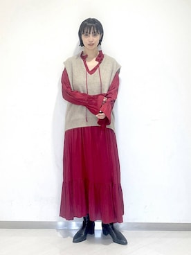 「アイテム（ベスト）」を使った、sakiさん（レディース・162cm・30代）の秋コーディネート