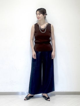 「A part by（アパートバイ）のレースニットタンクトップ（タンクトップ、ブラウン系）」を使った、sakiさん（レディース・162cm）の夏コーディネート
