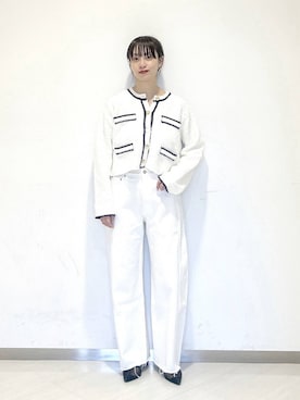 「A part by（アパートバイ）のApbカーブデニムパンツ（デニムパンツ、ホワイト系）」を使った、sakiさん（レディース・162cm）の春コーディネート