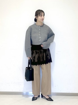 「A part by（アパートバイ）のヘムレースキャミソール（キャミソール、ブラック系）」を使った、sakiさん（レディース・162cm）の春コーディネート