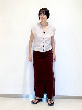 「アイテム（デニムスカート）」を使った、sakiさん（レディース・162cm）の夏コーディネート
