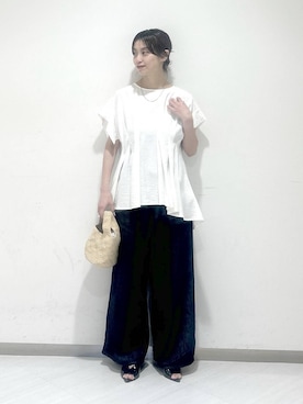 「A part by（アパートバイ）のタックデザインブラウス（シャツ/ブラウス、ホワイト系）」を使った、sakiさん（レディース・162cm）の夏コーディネート