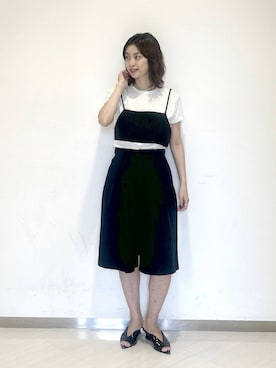 「A part by（アパートバイ）の【20周年】Apb_ロゴTシャツ（Tシャツ/カットソー、ホワイト系）」を使った、sakiさん（レディース・162cm）の夏コーディネート