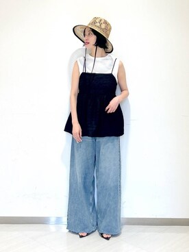 「SNAP_apart by lowrys」｜「アイテム（帽子）」を使った、sakiさん（レディース・162cm）の夏コーディネート