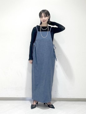 「A part by（アパートバイ）のヘマタイトビーズロングネックレス（ネックレス、シルバー系）」を使った、sakiさん（レディース・162cm）の春コーディネート