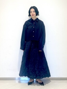 「A part by（アパートバイ）のショートオックスシャツ≪追加2≫（シャツ/ブラウス）」を使った、sakiさん（レディース・162cm）の秋コーディネート