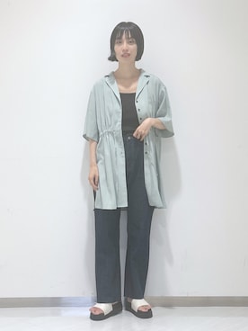 「ドロストシャツ」｜sakiさん（レディース・162cm）の夏コーディネート